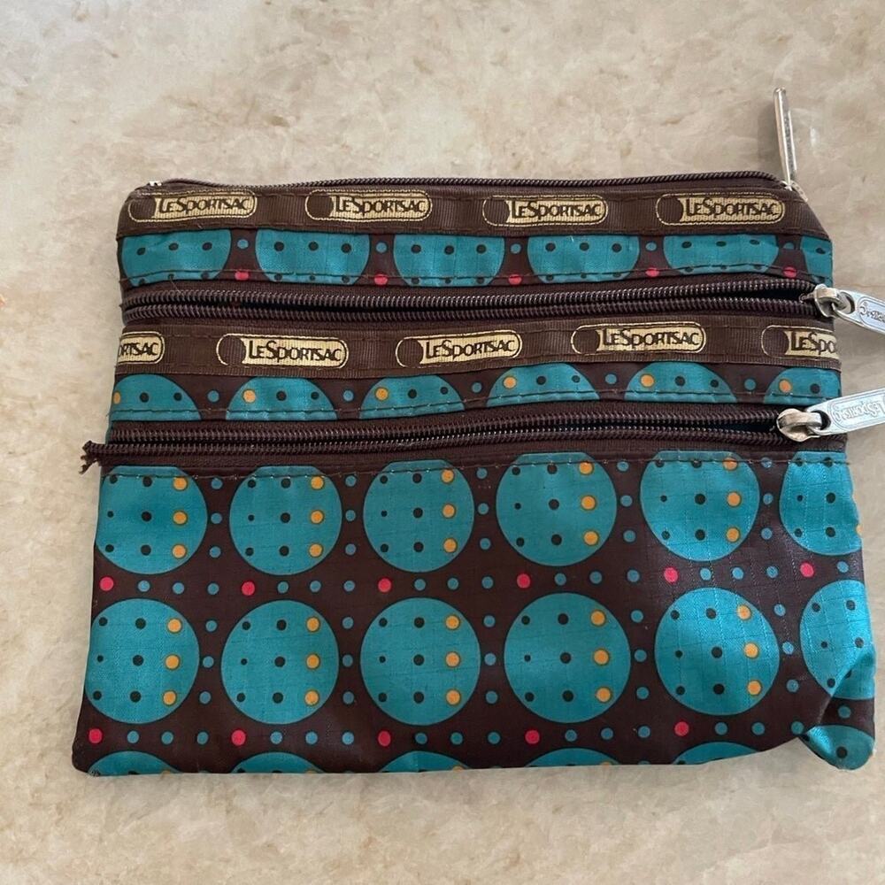 LeSportSac pouch teal and brown cosmetic bag or pouch